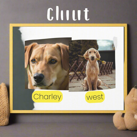 Two images of a dog with 'Charley' and 'West' labeled on a white background